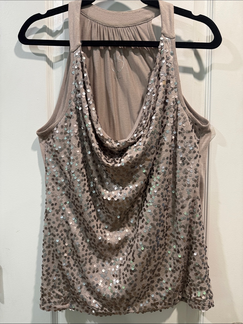 INC International Concepts Taupe Sequin Cowl Neck Tank